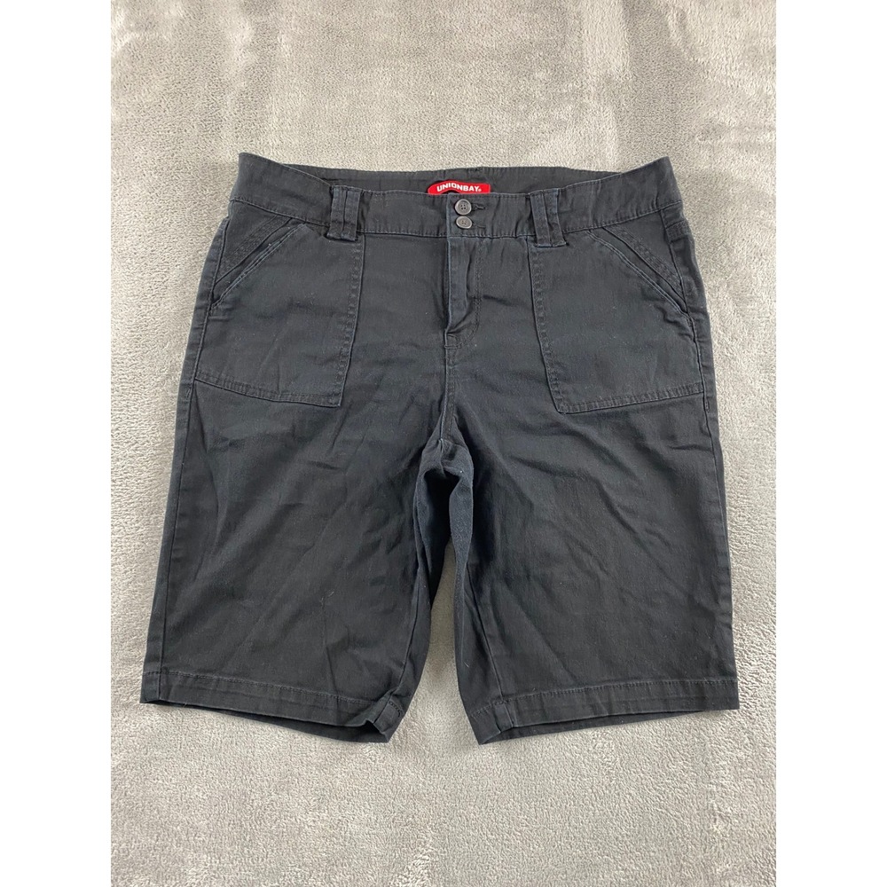 Unionbay Mens Black Cargo Utility Shorts Size 17 Double Button Solid Casual